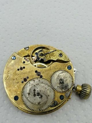 Julius Assmann Glashutte Pocket Watch Movement W/ Dial.  Parts/restore