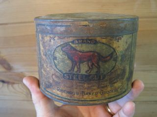 Vintage 1 Lb Red Wolf Coffee Tin Can Ridenour - Baker Grocery Co.  Kc B1146