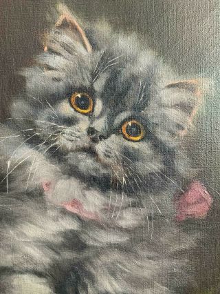 CHARMING FINE RARE LARGE ANTIQUE OIL PAINTING OF A GREY CAT. 2
