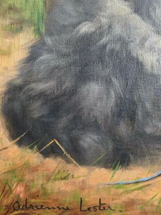 CHARMING FINE RARE LARGE ANTIQUE OIL PAINTING OF A GREY CAT. 3