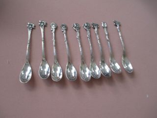 Vintage Holland Silver - Plate Demitasse Spoons Set Of 9 Flower Patterns