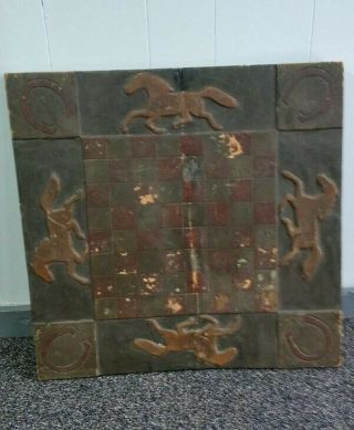 Antique Folk Art Western Horses Wood Chess Checker Game Board 20 " X20 "