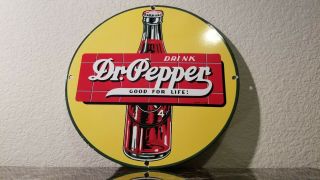 Vintage Dr Pepper Porcelain Gas Beverage Soda Coca Cola Drink Glass Bottles Sign