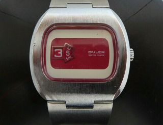 Rare Vintage Nos Buler Jump Hour Swiss Watch W/original Bracelet 42mm Old Stock