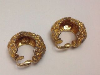VINTAGE SIGNED KENNETH JAY LANE GOLD TONE CLIP ON EARRINGS NUGGET DESIGN 2