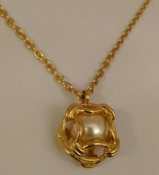 Vintage Joan Rivers Caged Faux Pearl Pendant Necklace