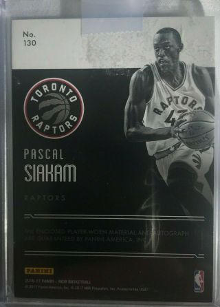 2016 - 17 PANINI NOIR PASCAL SIAKAM /99 BLACK AND WHITE ROOKIE PATCH AUTO RPA  3