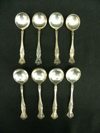 Set Of 8 1847 Rogers Bros.  Triple Plate Vintage Grape Round Soup Spoons C.  1904