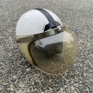 Vintage 1960s Bell Toptex 7 1/8 White Motorcyle Helmet Yellow Bubble Visor 500tx