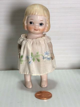 3 3/4 " Vintage All Bisque Molded Hair Jointed Arms Legs Apart Japan Googly Eyes