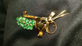 Vintage Coro Craft Signed Sterling Rhinestone Brooch Pin Gold Tone