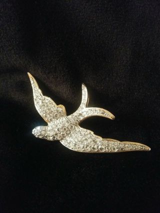 Nolan Miller Vintage Bird In Flight Brooch,  Pin Crystal And Gold Tone