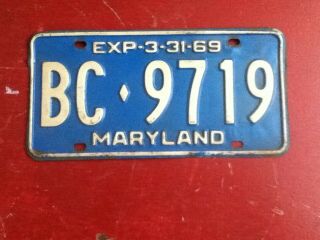 License Plate Tag Maryland Md Bc 9719 1969 Rustic Usa