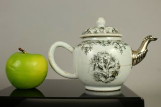 A Chinese Qianlong Period (1735 - 1796) “en Grisaille” Teapot With Silver Spout