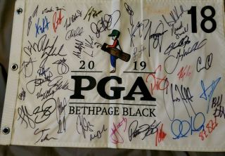 2019 Pga Championship Signed Brooks Koepka Flag Spieth Phil Mickelson Day Woods