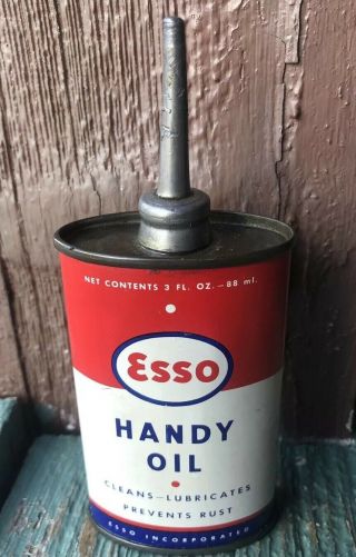 Vintage Esso Oil Can Handy Oiler 3 Oz Oval Tin Early