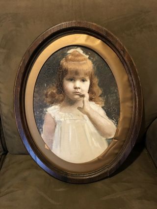 Antique 19th Century 1899 Oil Painting Portrait Young Girl Child Signed Dated 2