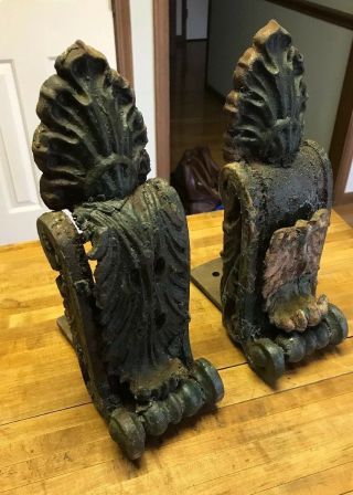 Antique Architectural Salvage Cast Iron Corbel Pair (12”) Paint Chipped