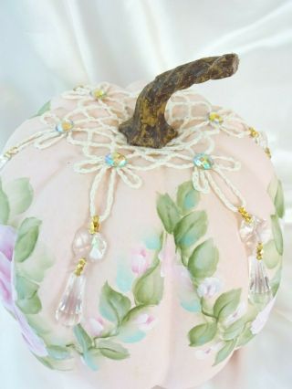 byDAS PRISM PUMPKIN w PINK ROSES hp hand painted chic shabby vintage cottage art 2