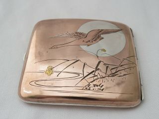 Vintage Japanese Mixed Metal Cigarette Case - Copper Silver And Gold Inlaid