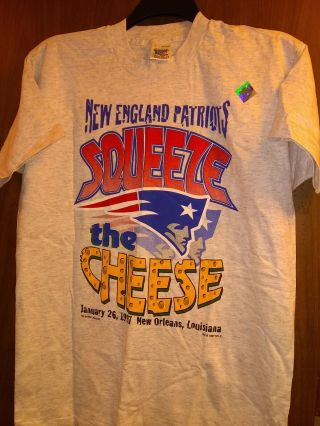 England Patriots 1997 Bowl Squeeze The Cheese T - Shirt Vtg 90s Nfl Sizl