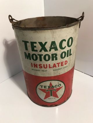 Vintage Antique Texaco Insulated Motor Oil Can Bucket Pail W/wooden Handle