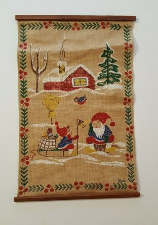 Vintage Swedish Christmas Wall Hanging Santa Sleigh Snow Bell Design Bowa