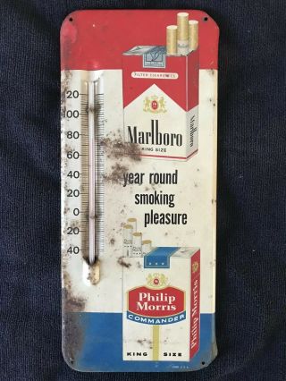 Vintage Antique Marlboro Philip Morris Cigarette Thermometer - 13”x5.  75”
