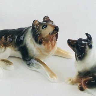 3 Vintage Miniature Bone China Collie Dog Family Figurine Porcelain 3