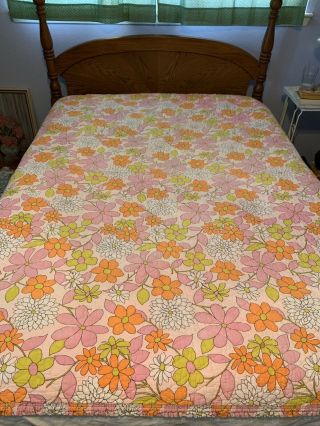 Vintage Teen Flower Power Hippie Twin Quilted Blanket Bedspread Quilt Coverlet