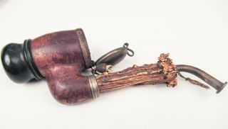 Vintage Thura Bruyere Smoking Pipe With Hinged Metal Lid
