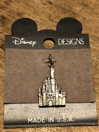 Vtg Disney Designs Made In Usa Sterling Silver Charm Cinderella Castle On Card
