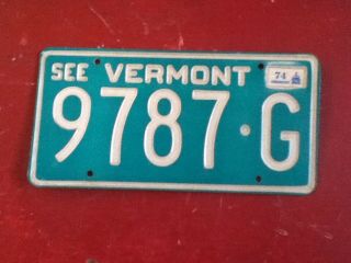 License Plate Tag 1974 9787 G See Vermont Rustic Usa