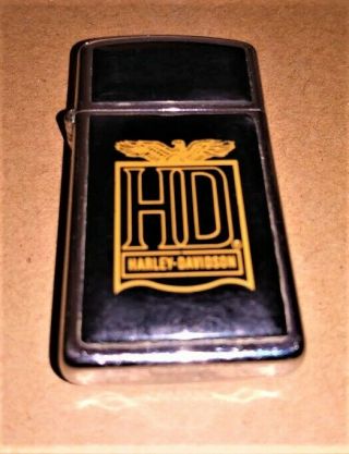 Vintage Harley Davidson " Hd " Zippo Black Lighter A - Chrome W/ Black Panels