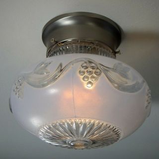 Mid - Century Flush Mount Ceiling Light Fixture Vintage Glass Shade Fixture