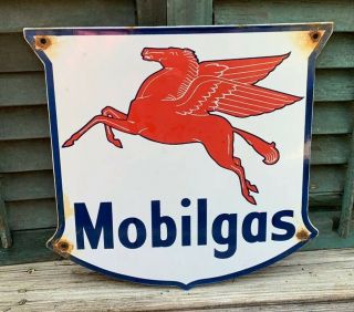 Vintage Mobilgas Porcelain Gas Station Pump Sign