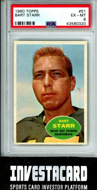 1960 Topps Bart Starr 51 Vintage Football Card Green Bay Packers Psa 6 Invest