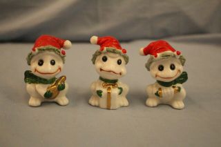 Set Of 3 Vintage Ceramic Christmas Frog Santa Claus Figurines Japan Music Instr
