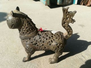 Rare Big Chinese Old Bronze Hand Casting Dragon Cat Statue Incense Burner