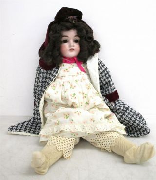Vintage German Kestner Bisque Dept.  154 Doll With Leather Body & Clothing,  Hat