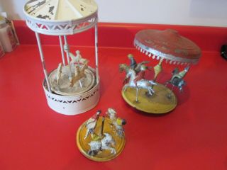 Misc Antique Late 1800s - Tin - Wind Up - Carousel Toys For Restoration / Parts