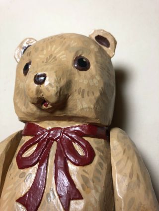 Vintage Handmade Carved Wooden Folk Art Teddy Bear Shirley Mensch Nh Artist