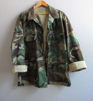 Vintage Army Jacket Us Military Camouflage Camo Shirt Bdu Large Short Cotton