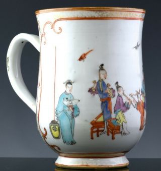 Large C1780 Chinese Qianlong Famille Rose Imperial Figures Ale Tankard Cup Mug