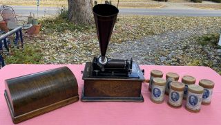 Antique 1903 Thomas Edison Standard Phonograph With Cylinders & Horn