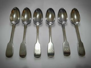 Very Rare Set Of 6 Solid Silver Dessert Spoons - Exeter 1853 - 141.  8g