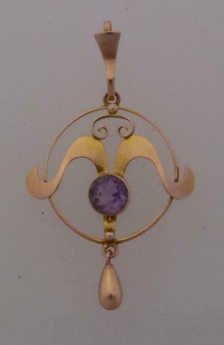 Fine Antique Art Nouveau 9ct Rose Gold Amethyst Lavalier Pendant (hh12