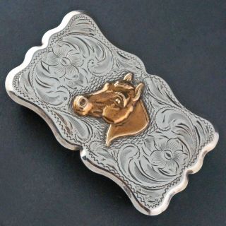 Vintage Diablo Sterling Silver Western Horse Engraved Belt Buckle,  50.  7g,  Nr