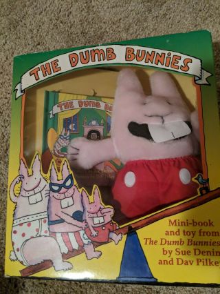 The Dumb Bunnies Mini Book/plush Toy Vintage 1997 Sue Denim Dav Pilkey