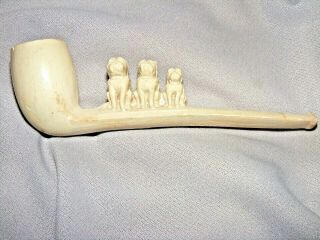 Old Clay Tobacco Pipe With Three Dogs
